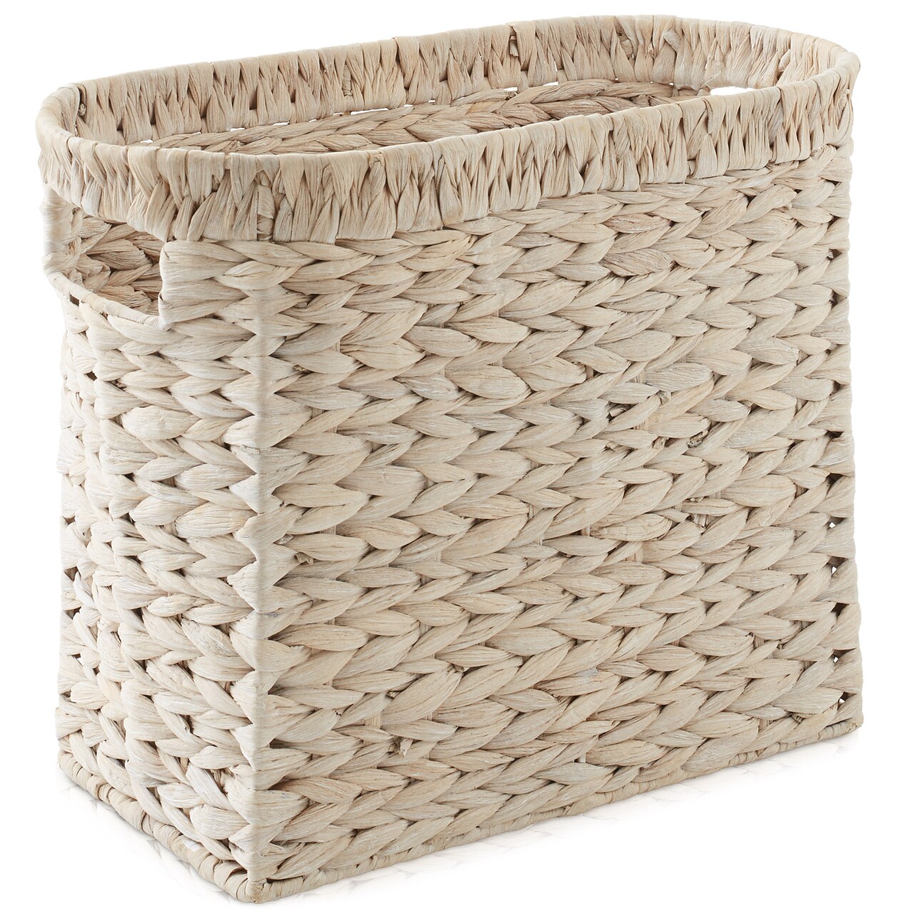 Casafield Woven Magazine Holder with Handles - Seagrass Water Hyacinth Storage Basket for Bathroom, Living Room, Home Office